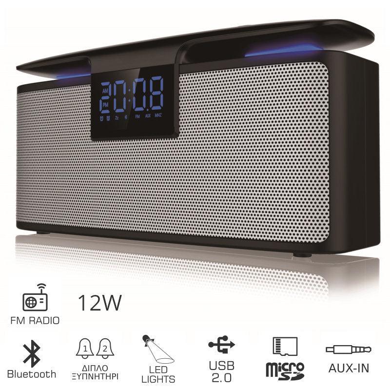Akai ABTS-M10 Φορητό ηχείο Bluetooth και διπλό ξυπνητήρι με Aux-In, micro SD,ραδιόφωνο και USB – 12 W - ledmania.gr