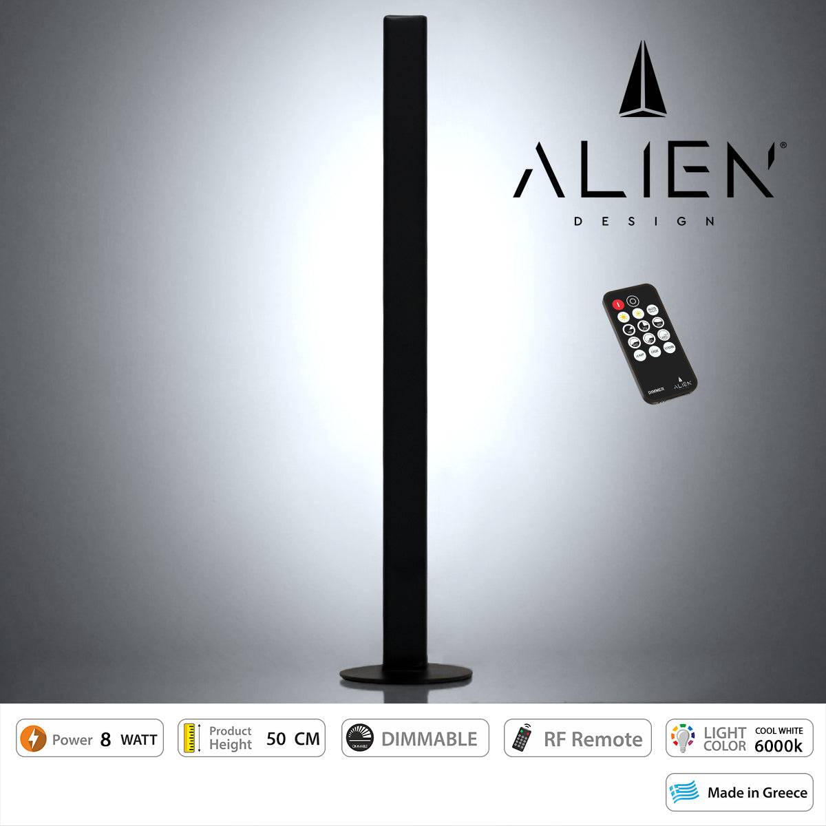 GloboStar® ALIEN-DIVA-BLACK-50-1 ALIEN Design DIVA Μοντέρνο Minimal Nordic Μεταλλικό Φωτιστικό Επιτραπέζιο - Πορτατίφ - Λαμπατέρ Μαύρο LED 8W 1120lm με Ασύρματο Χειριστήριο RF & Dimmer IP20 Ψυχρό Λευκό 6000K Μ3 x Π1.6 x Υ50cm - ledmania.gr