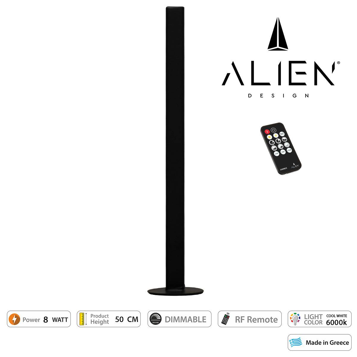 GloboStar® ALIEN-DIVA-BLACK-50-1 ALIEN Design DIVA Μοντέρνο Minimal Nordic Μεταλλικό Φωτιστικό Επιτραπέζιο - Πορτατίφ - Λαμπατέρ Μαύρο LED 8W 1120lm με Ασύρματο Χειριστήριο RF & Dimmer IP20 Ψυχρό Λευκό 6000K Μ3 x Π1.6 x Υ50cm - ledmania.gr