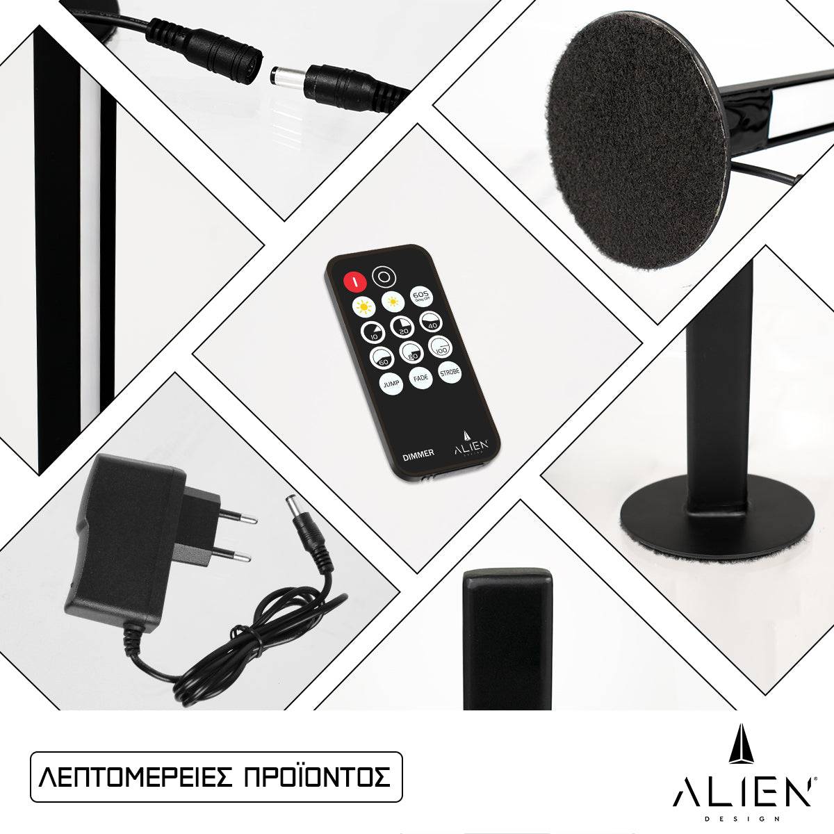 GloboStar® ALIEN-DIVA-BLACK-50-2 ALIEN Design DIVA Μοντέρνο Minimal Nordic Μεταλλικό Φωτιστικό Επιτραπέζιο - Πορτατίφ - Λαμπατέρ Μαύρο LED 8W 1040lm με Ασύρματο Χειριστήριο RF & Dimmer IP20 Φυσικό Λευκό 4500K Μ3 x Π1.6 x Υ50cm - ledmania.gr