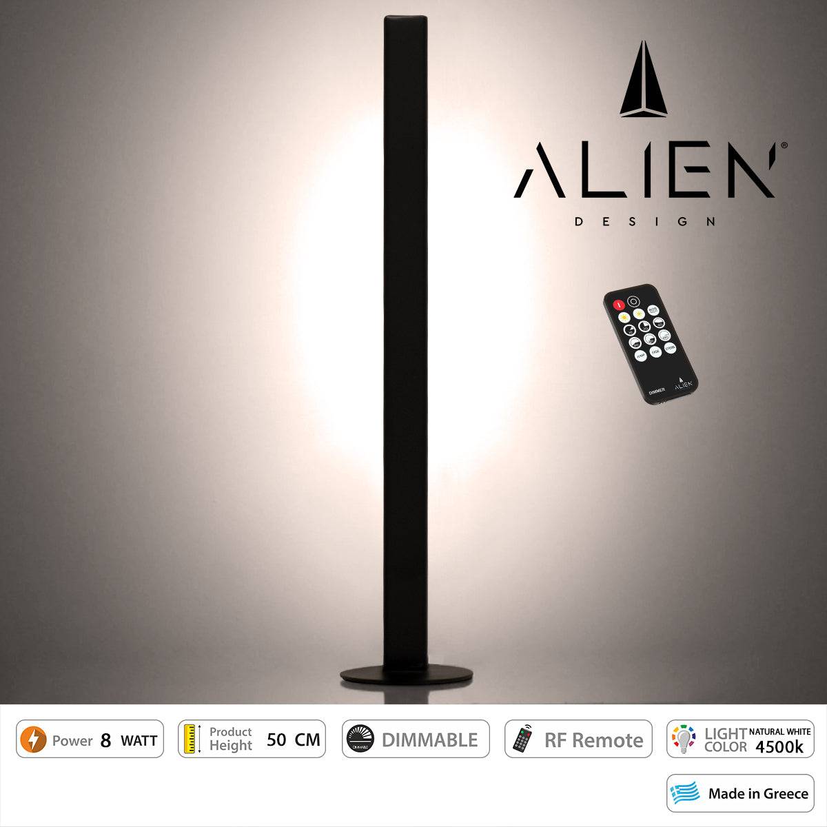 GloboStar® ALIEN-DIVA-BLACK-50-2 ALIEN Design DIVA Μοντέρνο Minimal Nordic Μεταλλικό Φωτιστικό Επιτραπέζιο - Πορτατίφ - Λαμπατέρ Μαύρο LED 8W 1040lm με Ασύρματο Χειριστήριο RF & Dimmer IP20 Φυσικό Λευκό 4500K Μ3 x Π1.6 x Υ50cm - ledmania.gr