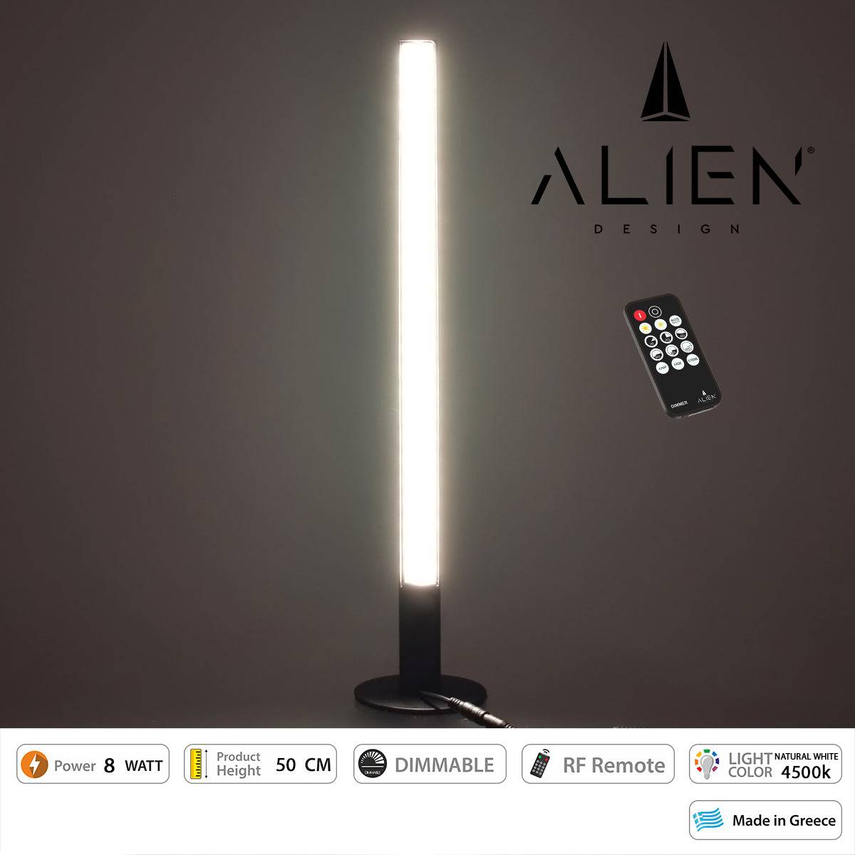 GloboStar® ALIEN-DIVA-BLACK-50-2 ALIEN Design DIVA Μοντέρνο Minimal Nordic Μεταλλικό Φωτιστικό Επιτραπέζιο - Πορτατίφ - Λαμπατέρ Μαύρο LED 8W 1040lm με Ασύρματο Χειριστήριο RF & Dimmer IP20 Φυσικό Λευκό 4500K Μ3 x Π1.6 x Υ50cm - ledmania.gr