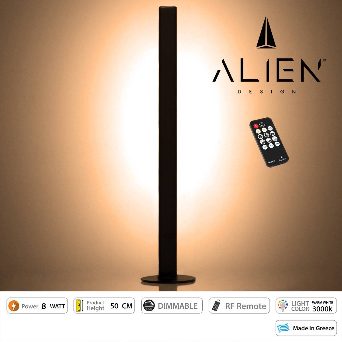 GloboStar® ALIEN-DIVA-BLACK-50-3 ALIEN Design DIVA Μοντέρνο Minimal Nordic Μεταλλικό Φωτιστικό Επιτραπέζιο - Πορτατίφ - Λαμπατέρ Μαύρο LED 8W 960lm με Ασύρματο Χειριστήριο RF & Dimmer IP20 Θερμό Λευκό 3000K Μ3 x Π1.6 x Υ50cm - ledmania.gr