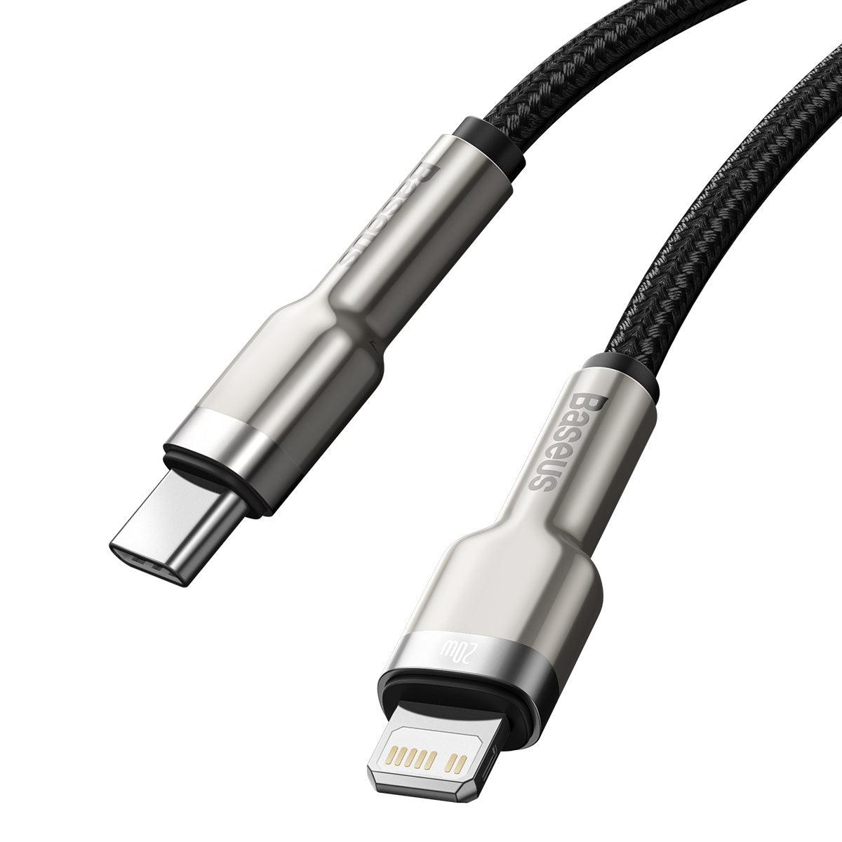 BASEUS CABLE CAFULE METAL USB-C - LIGHTNING 20W 1M BLACK - ledmania.gr