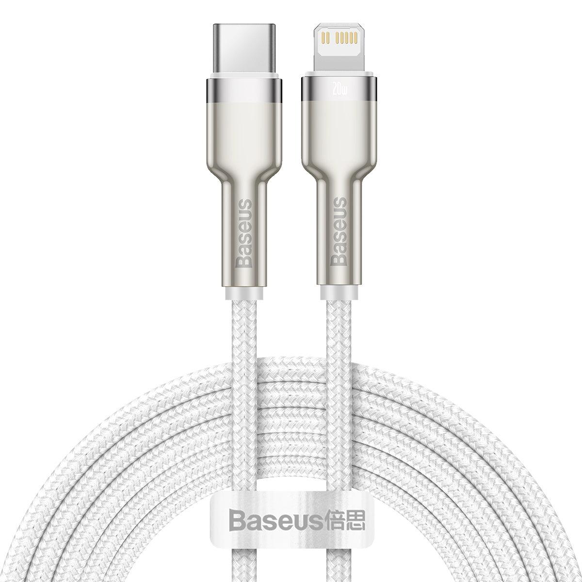 BASEUS CABLE CAFULE METAL USB-C - LIGHTNING 20W 2M WHITE - ledmania.gr