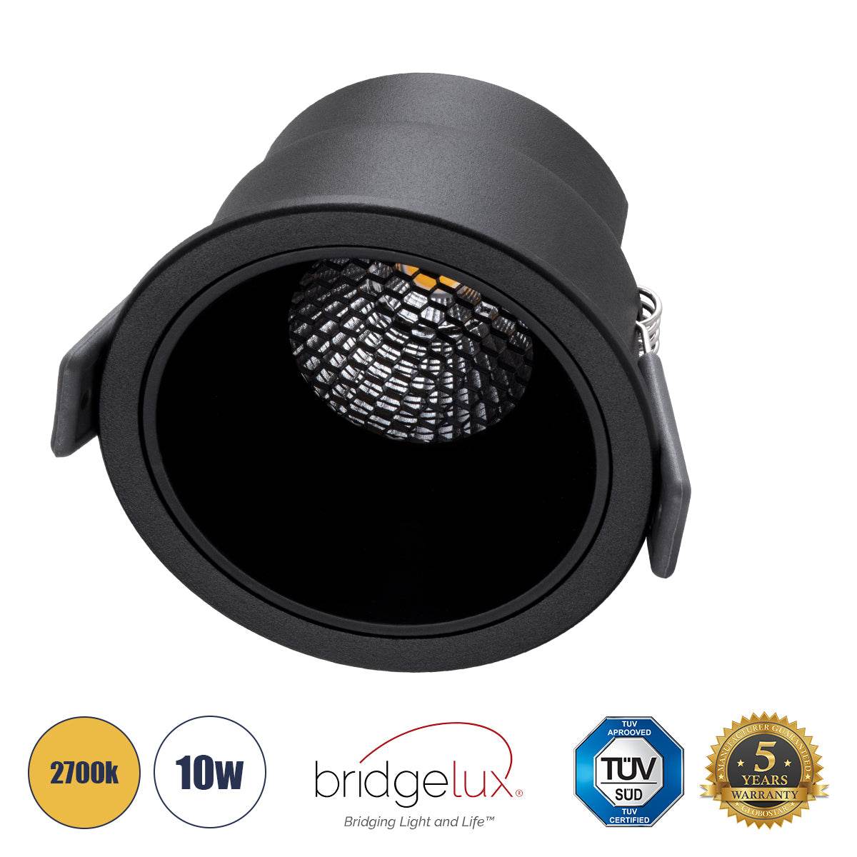 GloboStar® PLUTO-M 60257 Χωνευτό LED Spot Downlight TrimLess Φ8.4cm 10W 1250lm 38° AC 220-240V IP20 Φ8.4 x Υ5.9cm - Στρόγγυλο - Μαύρο & Anti-Glare HoneyComb - Θερμό Λευκό 2700K - Bridgelux COB - 5 Years Warranty - ledmania.gr