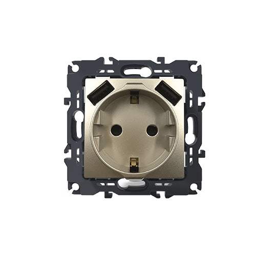 PRIME ΠΡΙΖΑ ΣΟΥΚΟ ΑΣΦΑΛΕΙΑΣ 1x2P+E 16A 250VAC & 2 USB 5VDC 3.1A IP20 MAT ΣΑΜΠΑΝΙΖΕ - ledmania.gr