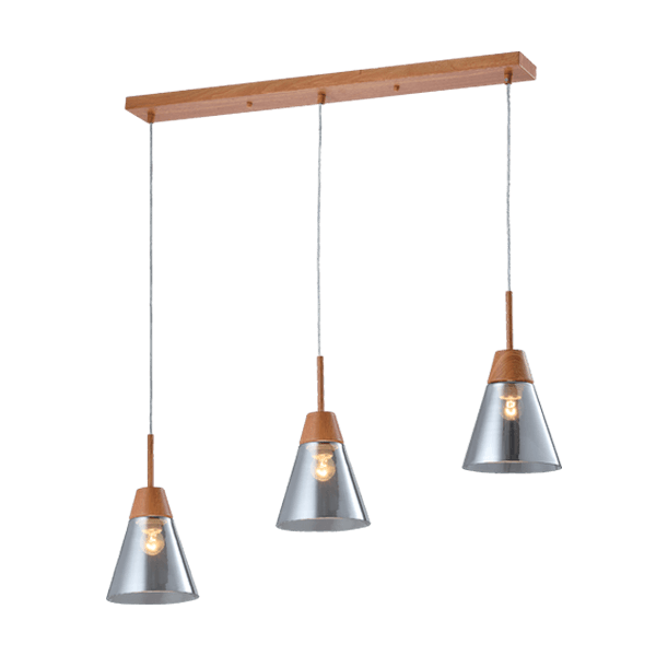 BRADLEY PENDANT 3xE27 WOOD/GREY - ledmania.gr