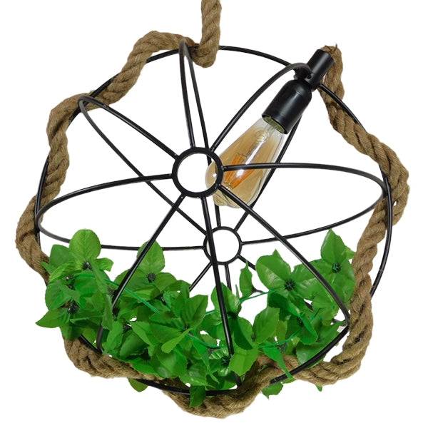 GloboStar® BRADLEY 10001329 Vintage Industrial Κρεμαστό Φωτιστικό Οροφής Μονόφωτο Πλέγμα με Μπεζ Σχοινί Φ42 x Υ42cm - ledmania.gr