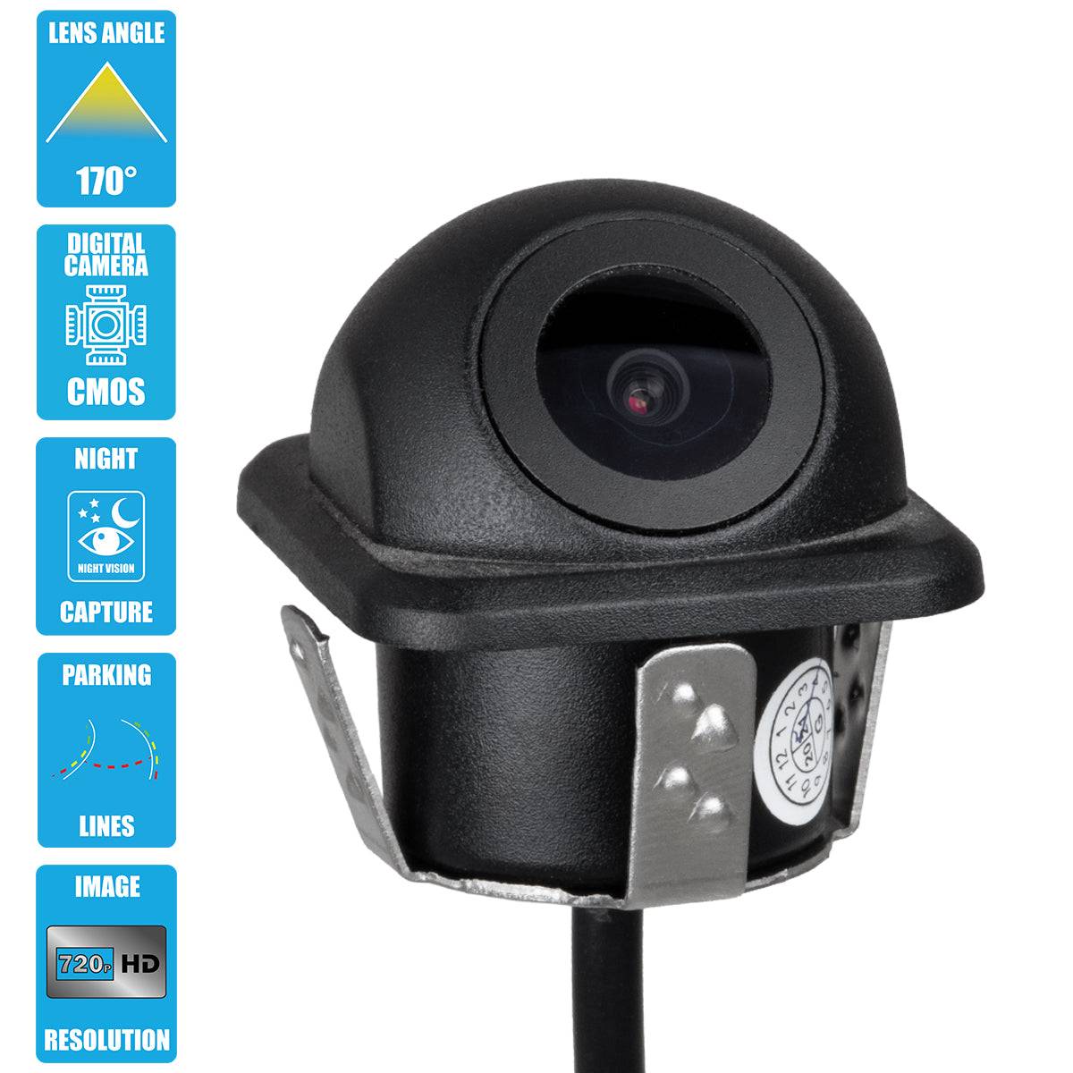 GloboStar® 86020 Αδιάβροχη Χωνευτή Έγχρωμη Κάμερα Οπισθοπορείας Αυτοκινήτου 1080p HD CMOS Signal With Moving Parking Lines IP68 - ledmania.gr