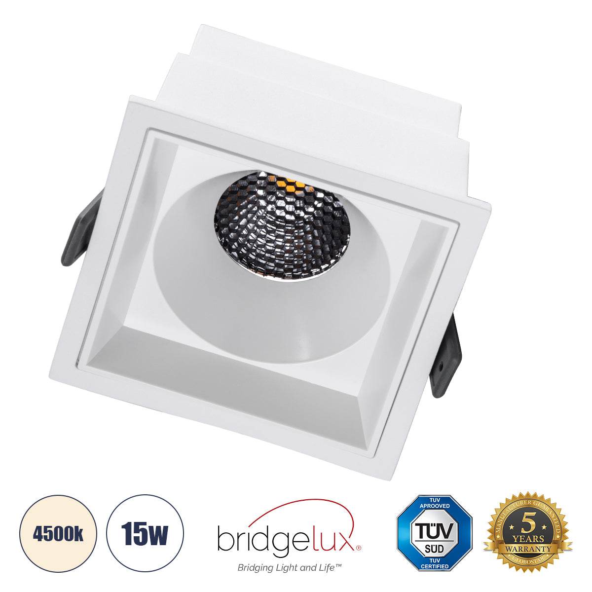 GloboStar® PLUTO-B 60278 Χωνευτό LED Spot Downlight TrimLess Μ10.4xΠ10.4cm 15W 1950lm 38° AC 220-240V IP20 Μ10.4 x Π10.4 x Υ6.5cm - Τετράγωνο - Λευκό & Anti-Glare HoneyComb - Φυσικό Λευκό 4500K - Bridgelux COB - 5 Years Warranty - ledmania.gr