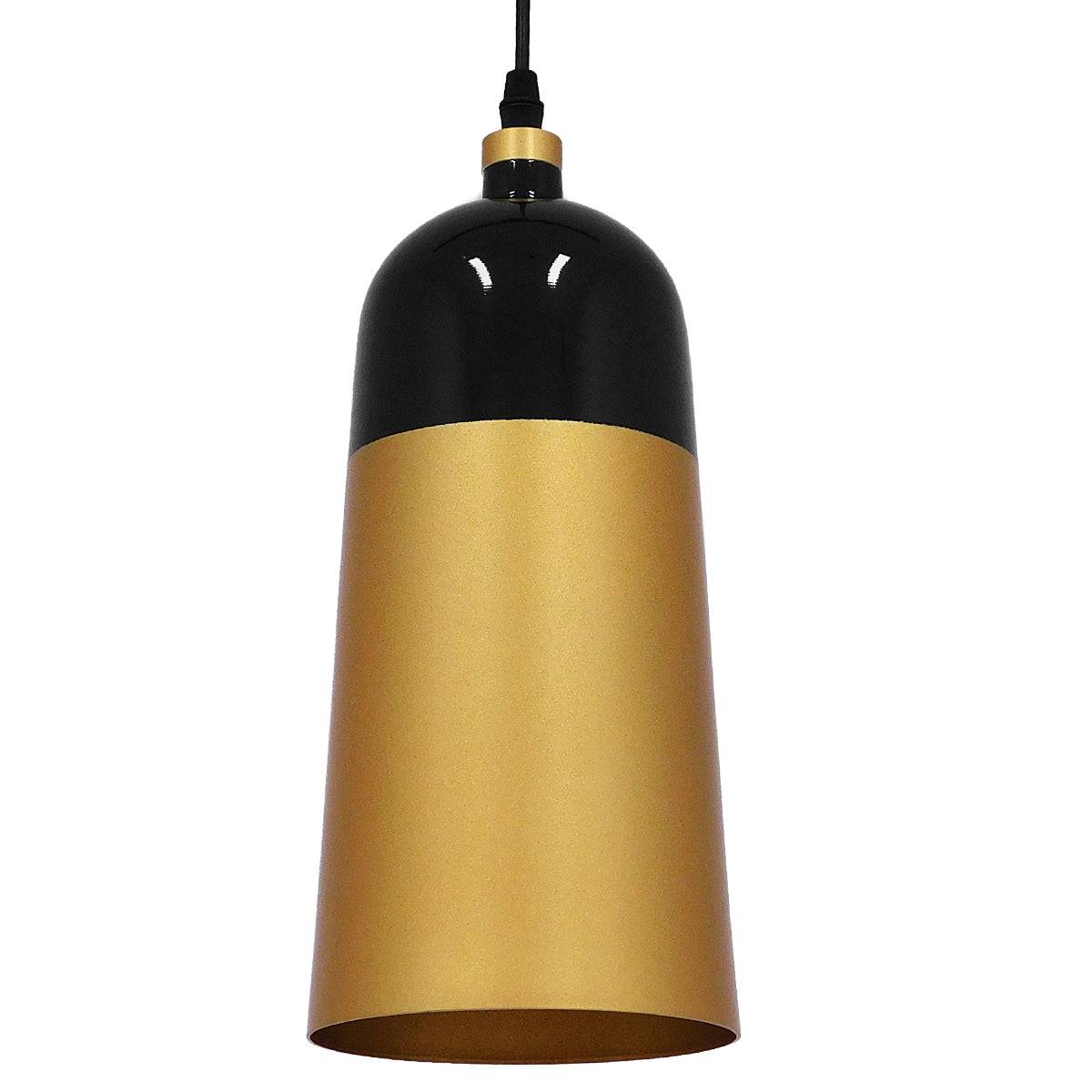 GloboStar® PALAZZO 01523 Μοντέρνο Κρεμαστό Φωτιστικό Οροφής Μονόφωτο Μαύρο - Χρυσό Μεταλλικό Καμπάνα Φ14 x Υ34cm - ledmania.gr