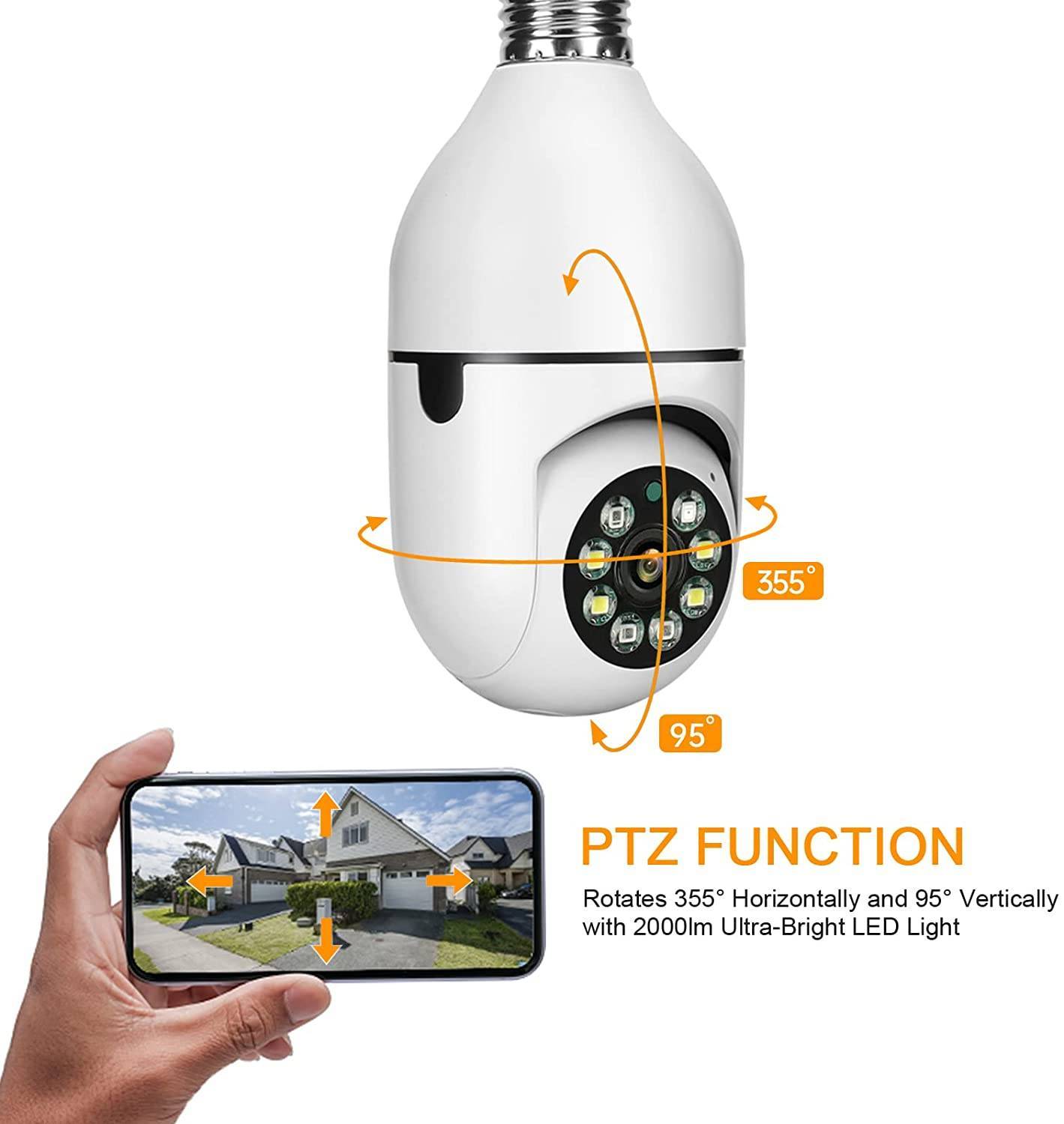 E27 Full HD 2MP Έξυπνη wifi PTZ 360° αυτόματη περιστροφή παρακολούθησης Κάμερα με λάμπα φωτός-τεμ.1 - ledmania.gr
