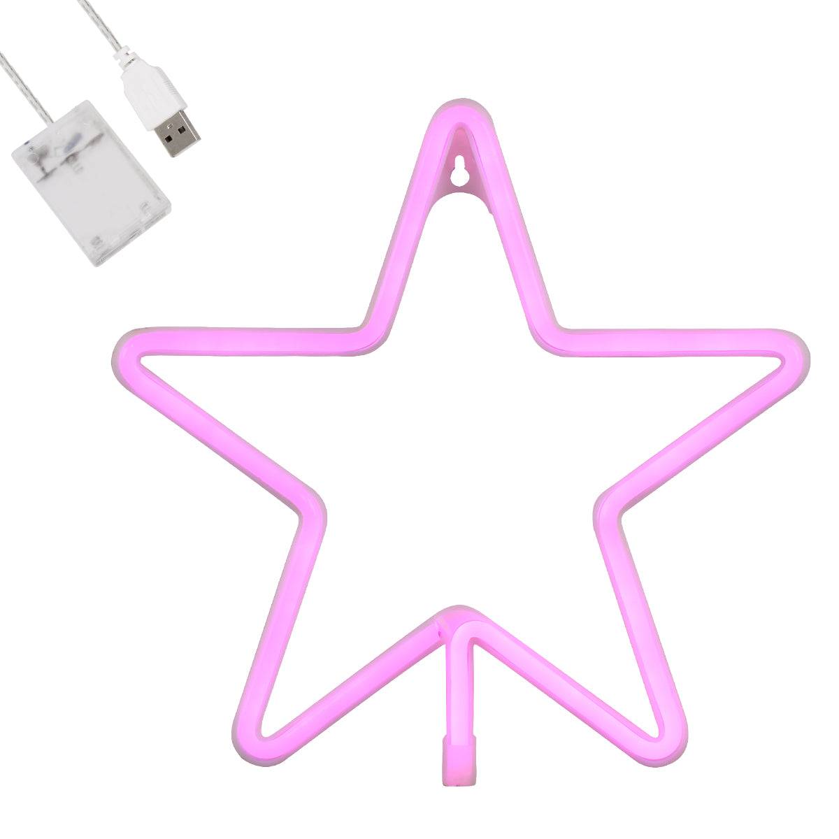 GloboStar® 78586 Φωτιστικό Ταμπέλα Φωτεινή Επιγραφή NEON LED Σήμανσης STAR 5W με Καλώδιο Τροφοδοσίας USB - Μπαταρίας 3xAAA (Δεν Περιλαμβάνονται) - Ροζ - ledmania.gr