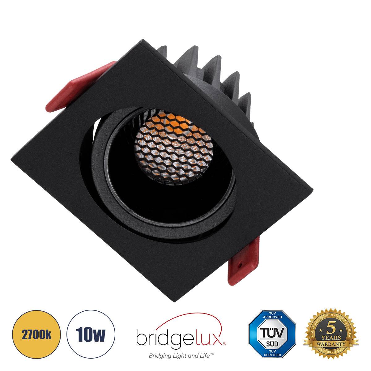 GloboStar® LEO-SQ 60293 Χωνευτό LED Spot Downlight TrimLess Μ8.5xΠ8.5cm 10W 1250lm 38° AC 220-240V IP20 Μ8.5 x Π8.5 x Υ6.6cm - Τετράγωνο - Κινούμενο - Μαύρο & Anti-Glare HoneyComb - Θερμό Λευκό 2700K - Bridgelux COB - 5 Years Warranty - ledmania.gr