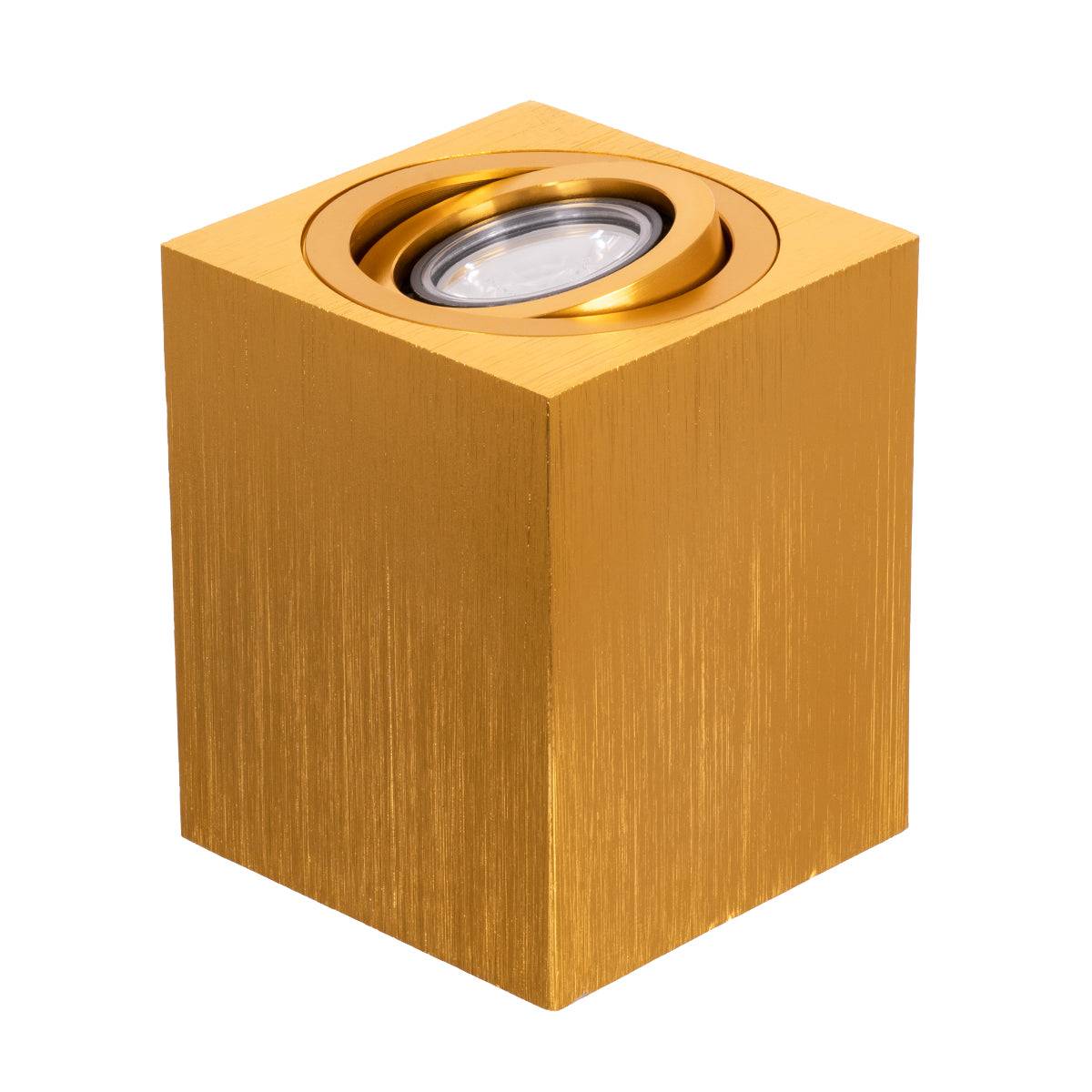 GloboStar® AKIRA 60624 Επιφανειακό Κινούμενο Τετράγωνο Φωτιστικό Σποτ Αλουμινίου με Ντουί GU10 AC 220-240V IP44 Μ8 x Π8 x Υ10cm - Χρυσό Βούρτσας - 5 Years Warranty - ledmania.gr