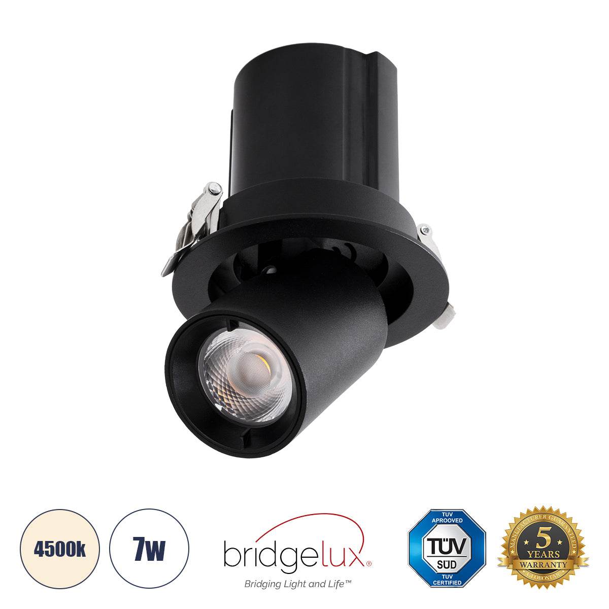 GloboStar® VIRGO-S 60304 Χωνευτό LED Spot Downlight TrimLess Φ9cm 7W 910lm 36° AC 220-240V IP20 Φ9cm x Υ9cm - Στρόγγυλο - Μαύρο - Φυσικό Λευκό 4500K - Bridgelux COB - 5 Years Warranty - ledmania.gr