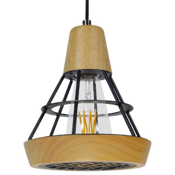 GloboStar® AKRON 10001133 Μοντέρνο Κρεμαστό Φωτιστικό Οροφής Μονόφωτο Μπεζ Ξύλινο με Μεταλλικό Πλέγμα Φ19 x Y22cm - ledmania.gr