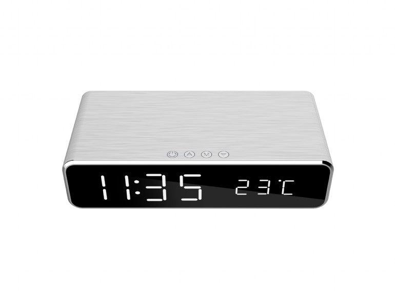 GEMBIRD DIGITAL ALARM CLOCK WITH WIRELESS CHARGING FUNCTION SILVER - ledmania.gr