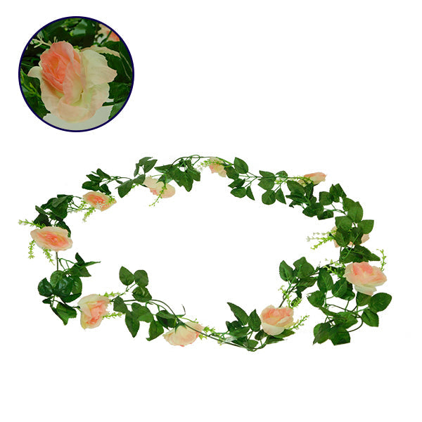 GloboStar® 09003 Τεχνητό Κρεμαστό Φυτό Διακοσμητική Γιρλάντα Μήκους 2.2 μέτρων με 10 X Μεγάλα Τριαντάφυλλα Ροζ - ledmania.gr