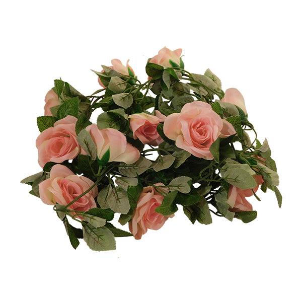 GloboStar® 09004 Τεχνητό Κρεμαστό Φυτό Διακοσμητική Γιρλάντα Μήκους 2 μέτρων με 16 X Μεγάλα Τριαντάφυλλα Ροζ - ledmania.gr