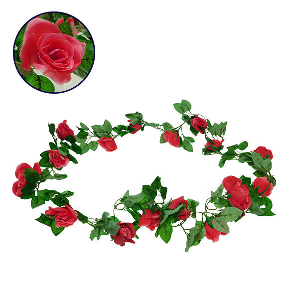 GloboStar® 09008 Τεχνητό Κρεμαστό Φυτό Διακοσμητική Γιρλάντα Μήκους 2 μέτρων με 16 X Μεγάλα Τριαντάφυλλα Φούξια - ledmania.gr