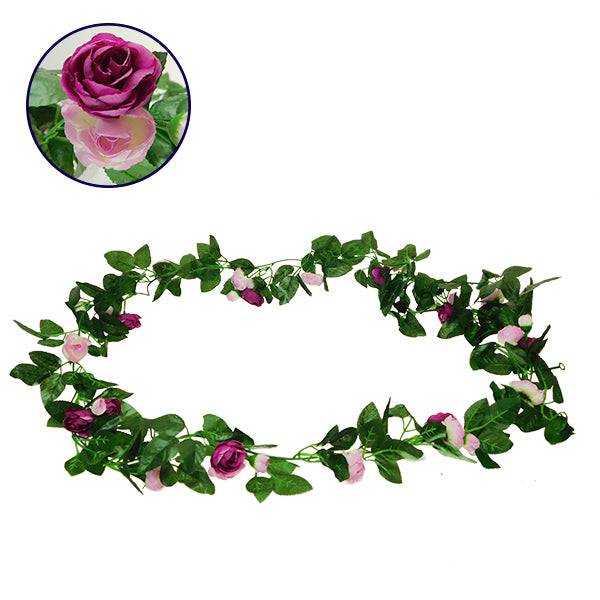 GloboStar® 09010 Τεχνητό Κρεμαστό Φυτό Διακοσμητική Γιρλάντα Μήκους 2.2 μέτρων με 32 X Μικρά Τριαντάφυλλα Μωβ - ledmania.gr