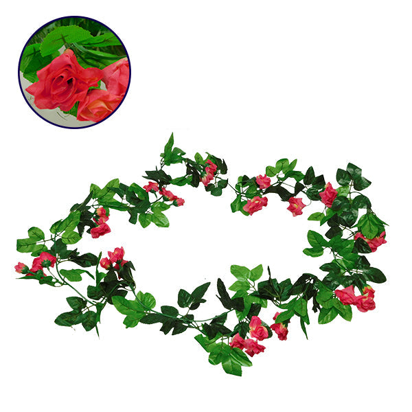 GloboStar® 09017 Τεχνητό Κρεμαστό Φυτό Διακοσμητική Γιρλάντα Μήκους 2.2 μέτρων με 33 X Μικρά Τριαντάφυλλα Φούξια - ledmania.gr