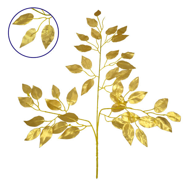 GloboStar® 09051 Τεχνητό Φυτό Διακοσμητικό Κλαδί Διαστάσεων M21cm x Υ27cm με 3 X Χρυσά Κλαδιά και Φύλλωμα Φύκος - ledmania.gr