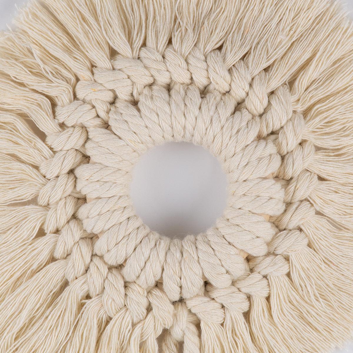 GloboStar® 35015 Διακοσμητικό Κρεμαστό Μακραμέ Κρίκος Χειροποίητο Μπεζ Φ14cm - ledmania.gr
