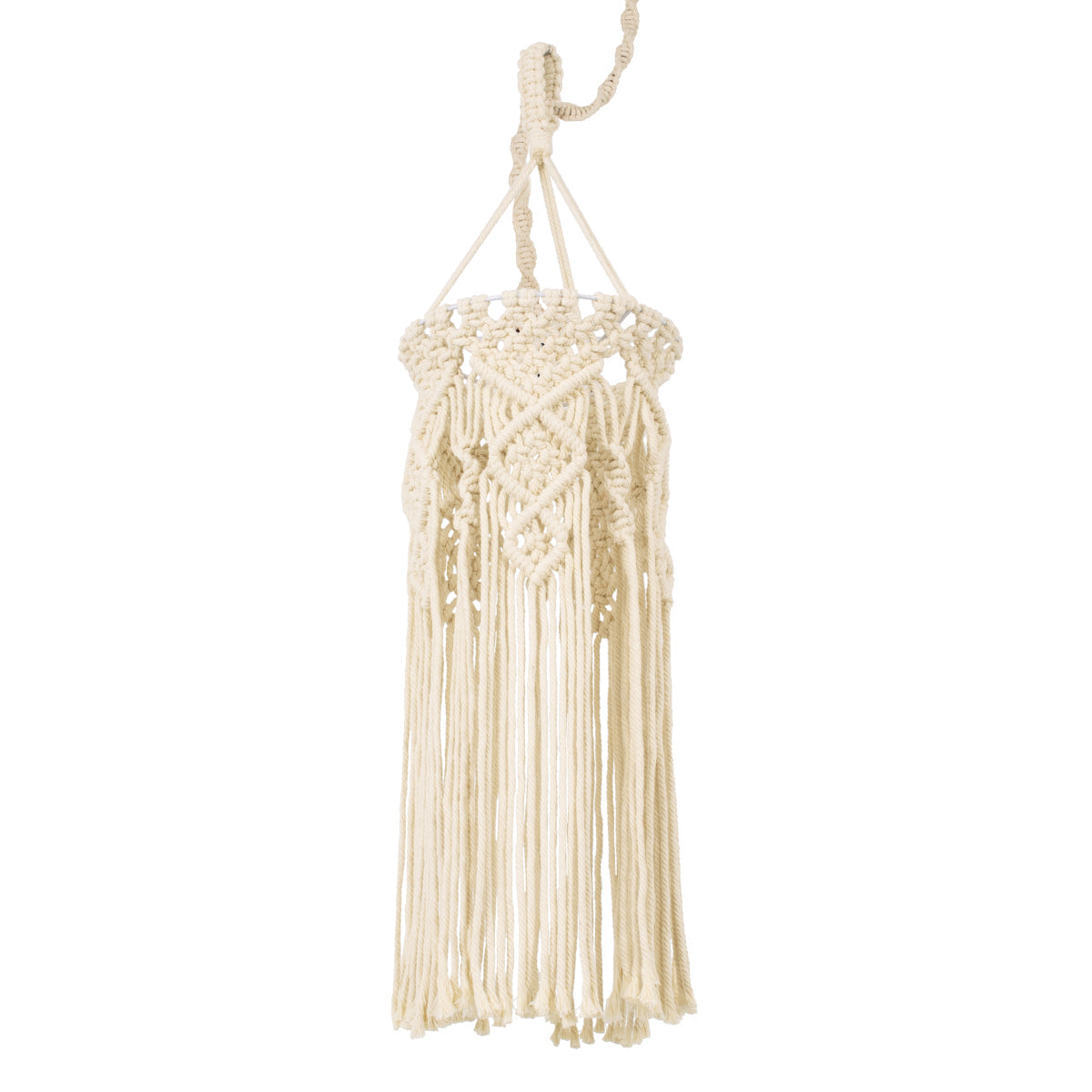 GloboStar® 36211 BAHRI Vintage Κρεμαστό Φωτιστικό Οροφής Μονόφωτο Boho - Μακραμέ Πλεκτό Χειροποίητο Μπεζ Υφασμάτινο με Σχοινί Φ20 x Υ65cm - ledmania.gr