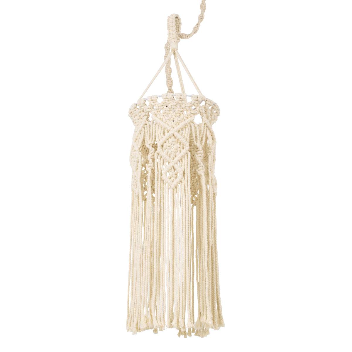 GloboStar® 36211 BAHRI Vintage Κρεμαστό Φωτιστικό Οροφής Μονόφωτο Boho - Μακραμέ Πλεκτό Χειροποίητο Μπεζ Υφασμάτινο με Σχοινί Φ20 x Υ65cm - ledmania.gr