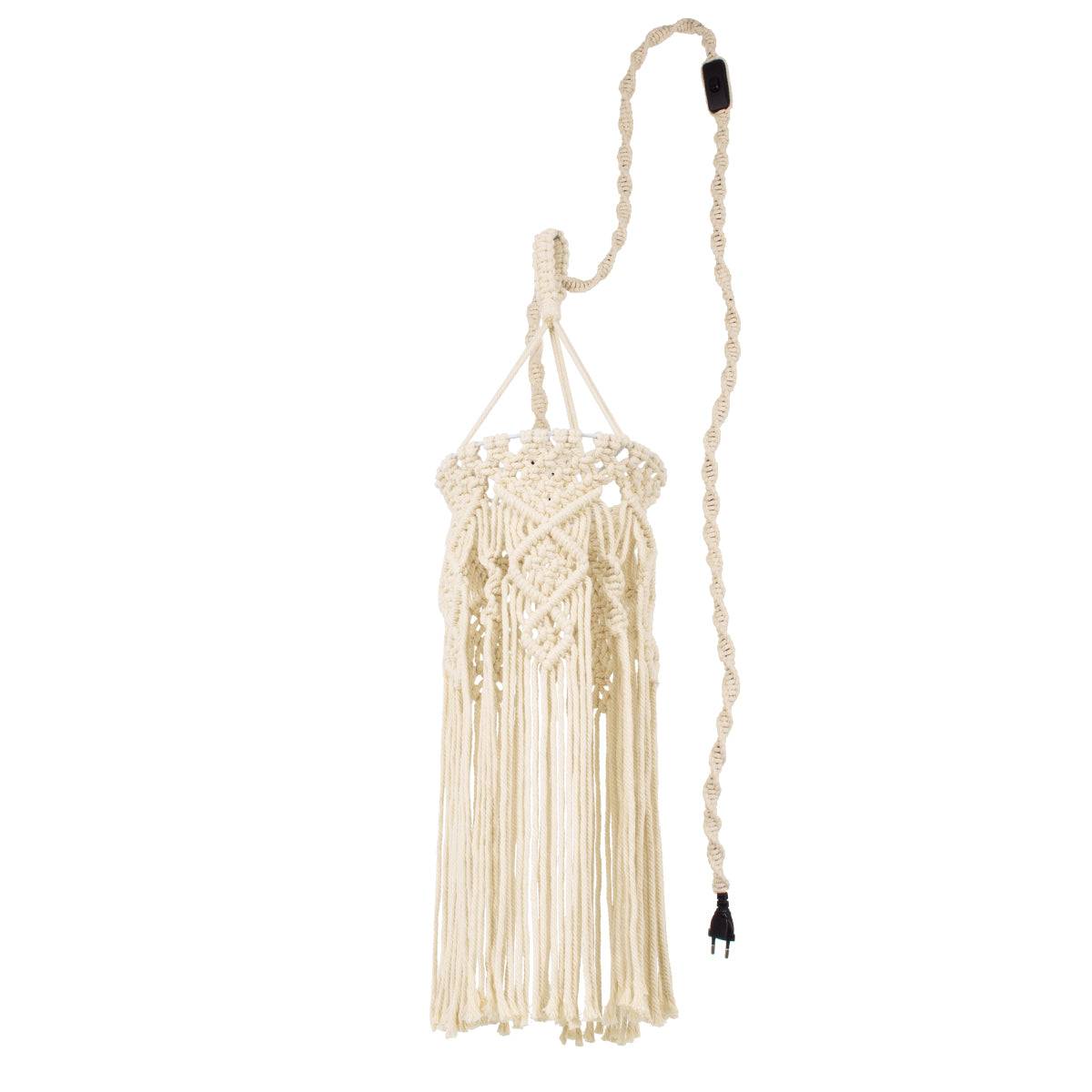GloboStar® 36211 BAHRI Vintage Κρεμαστό Φωτιστικό Οροφής Μονόφωτο Boho - Μακραμέ Πλεκτό Χειροποίητο Μπεζ Υφασμάτινο με Σχοινί Φ20 x Υ65cm - ledmania.gr