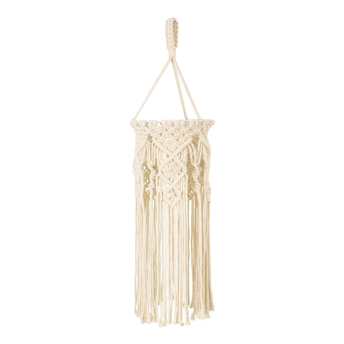 GloboStar® 36211 BAHRI Vintage Κρεμαστό Φωτιστικό Οροφής Μονόφωτο Boho - Μακραμέ Πλεκτό Χειροποίητο Μπεζ Υφασμάτινο με Σχοινί Φ20 x Υ65cm - ledmania.gr