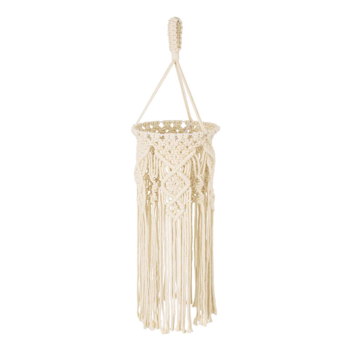 GloboStar® 36211 BAHRI Vintage Κρεμαστό Φωτιστικό Οροφής Μονόφωτο Boho - Μακραμέ Πλεκτό Χειροποίητο Μπεζ Υφασμάτινο με Σχοινί Φ20 x Υ65cm - ledmania.gr