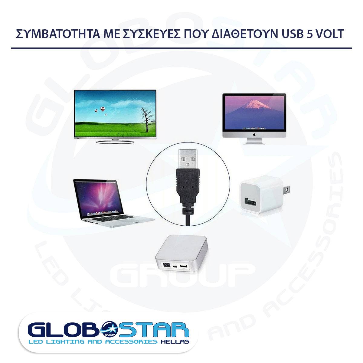 GloboStar® 70406 Σετ Ταινία TV Kit LED RGB SMD 5050 2m (4x50CM) 14.4W/2m 60LED/2m 1454lm/2m 120° USB DC 5V Οπίσθιου Κρυφού Φωτισμού για Τηλεόραση με Ασύρματο Τηλεχειριστήριο Αδιάβροχο IP65 RGB - ledmania.gr