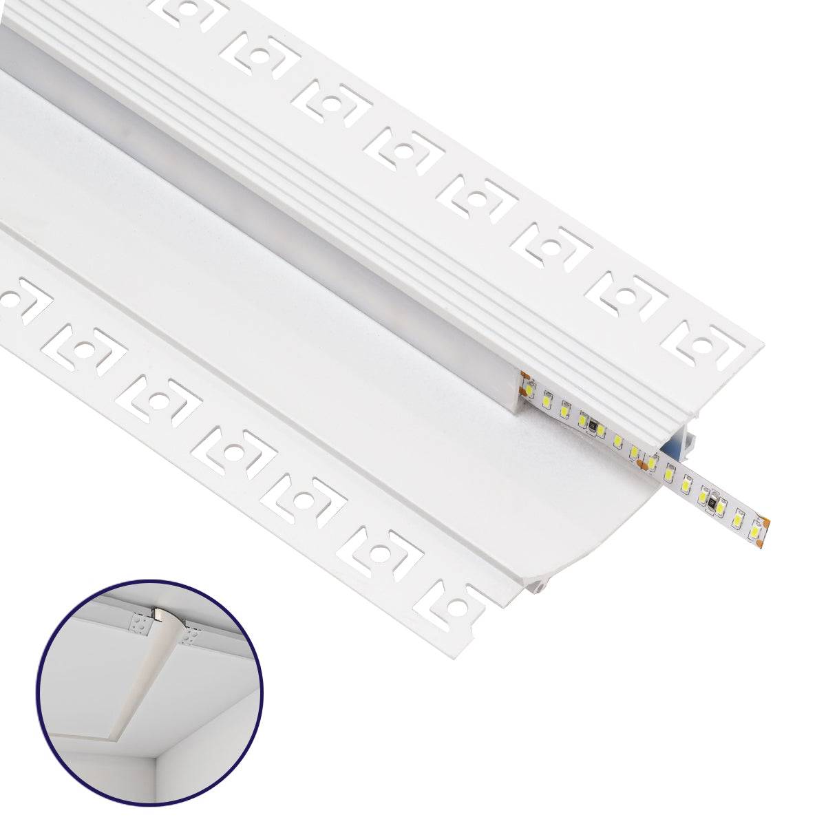 GloboStar® 70840-3M Χωνευτό για Γυψοσανίδα - Trimless Προφίλ Αλουμινίου Δημιουργίας Κρυφού Φωτισμού Λευκό με Λευκό Οπάλ Κάλυμμα για 1 Σειρά Ταινίας LED Πατητό - Press On Πακέτο 5 Τεμάχια των 3 Μέτρων - ledmania.gr