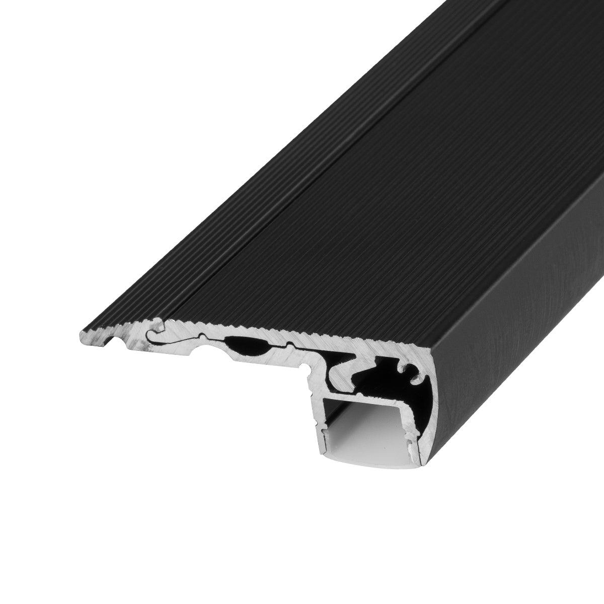 GloboStar® 70841-1M Προφίλ Αλουμινίου για Σκαλοπάτια Μαύρο με Λευκό Οπάλ Κάλυμμα για 1 Σειρά Ταινίας LED Πατητό - Press On 1 Μέτρο
