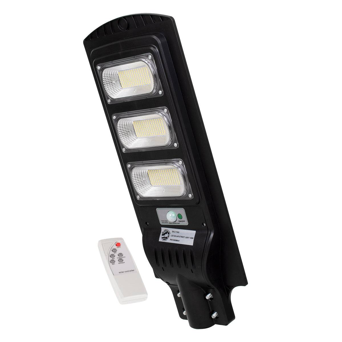 GloboStar® 71552 Αυτόνομο Ηλιακό Φωτιστικό Δρόμου Street Light LED SMD 150W 12000lm με Ενσωματωμένη Μπαταρία Li-ion 9000mAh - Φωτοβολταϊκό Πάνελ με Αισθητήρα Ημέρας-Νύχτας PIR Αισθητήρα Κίνησης και Ασύρματο Χειριστήριο Αδιάβροχο IP65 Ψυχρό Λευκό 6000K - ledmania.gr