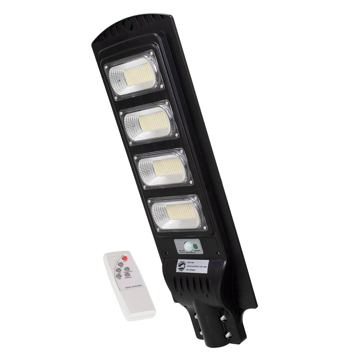 GloboStar® 71553 Αυτόνομο Ηλιακό Φωτιστικό Δρόμου Street Light LED SMD 200W 16000lm με Ενσωματωμένη Μπαταρία Li-ion 12000mAh - Φωτοβολταϊκό Πάνελ με Αισθητήρα Ημέρας-Νύχτας PIR Αισθητήρα Κίνησης και Ασύρματο Χειριστήριο Αδιάβροχο IP65 Ψυχρό Λευκό 6000K - ledmania.gr