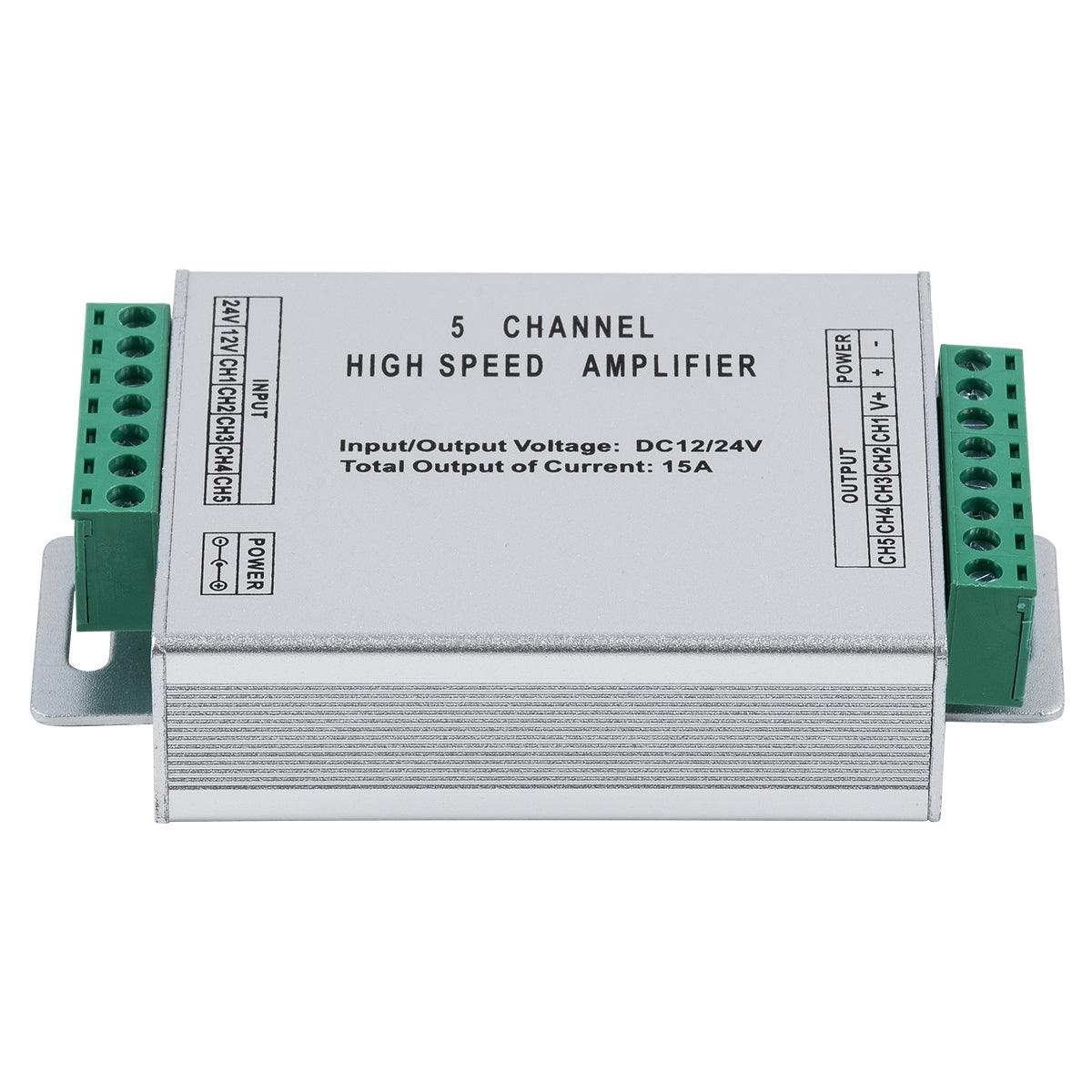 GloboStar® 73395 High Speed LED Amplifier 5 Channels - Ενισχυτής Σήματος Υψηλών Ταχυτήτων LED 5 Καναλιών DC 12-24V RGBW+WW Max 360W Μ10.5 x Π6.3 x Υ2.3cm - ledmania.gr
