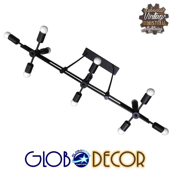 GloboStar® FERUM 01098 Μοντέρνο Industrial Φωτιστικό Οροφής Πολύφωτο Μαύρο Μεταλλικό Ράγα Μ113 x Π26 x Υ85cm - ledmania.gr