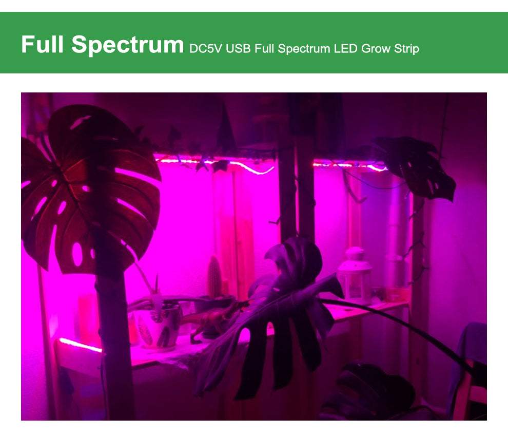 LED Grow Light Full Spectrum USB Ταινία LED SMD 2835 Chip Αδιάβροχη IP65 για καλλιέργεια υδροπονικών φυτών θερμοκηπίου 1μετρο - ledmania.gr