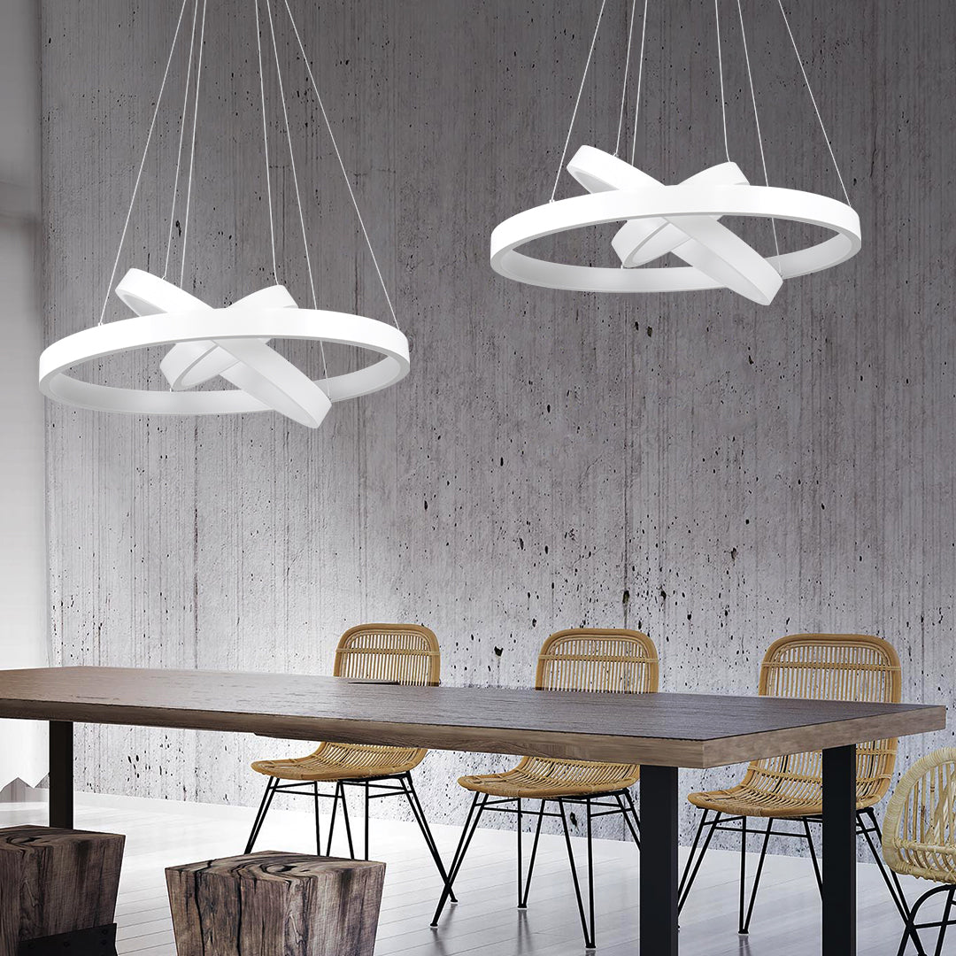 GloboStar® NEMESIS TRIO 61168-DECO Κρεμαστό Φωτιστικό Δαχτυλίδι-Κύκλος LED CCT 100W 12123lm 360° AC 220-240V - Εναλλαγή Φωτισμού μέσω Τηλεχειριστηρίου All In One Ψυχρό 6000k+Φυσικό 4500k+Θερμό 2700k Dimmable Φ25+40+60cm - Λευκό - 3 Years Warranty - ledmania.gr
