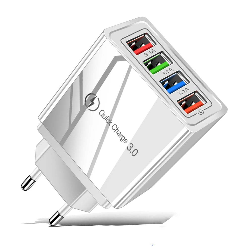 Γρήγορος Φορτιστής USB Quick Charge 3.0 με 4 εισοδους για προσαρμογέα τηλεφώνου Huawei Mate 30 Tablet-Λευκο - ledmania.gr