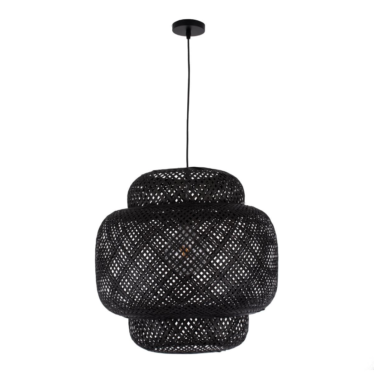 GloboStar® MALDIVES 00579 Μοντέρνο Κρεμαστό Φωτιστικό Οροφής Μονόφωτο 1 x E27 Μαύρο Bamboo Πλέγμα D50 x H50cm - ledmania.gr