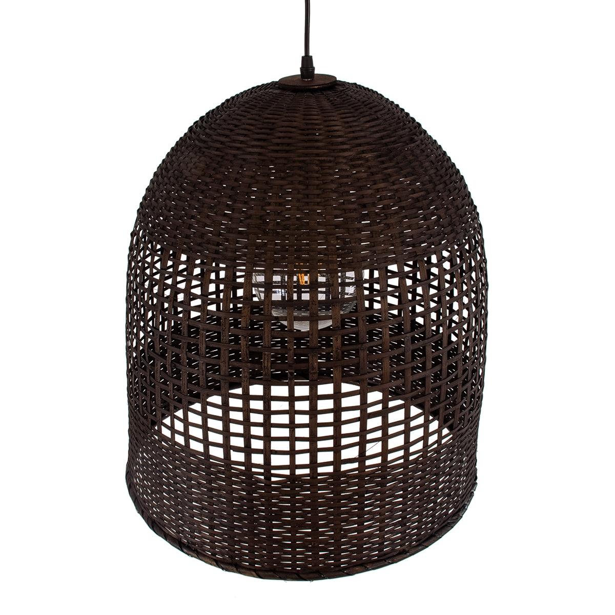 GloboStar® BORA-BORA 01736 Μοντέρνο Κρεμαστό Φωτιστικό Οροφής Μονόφωτο 1 x E27 Καφέ Μπαμπού Καμπάνα D42 x H44cm - ledmania.gr