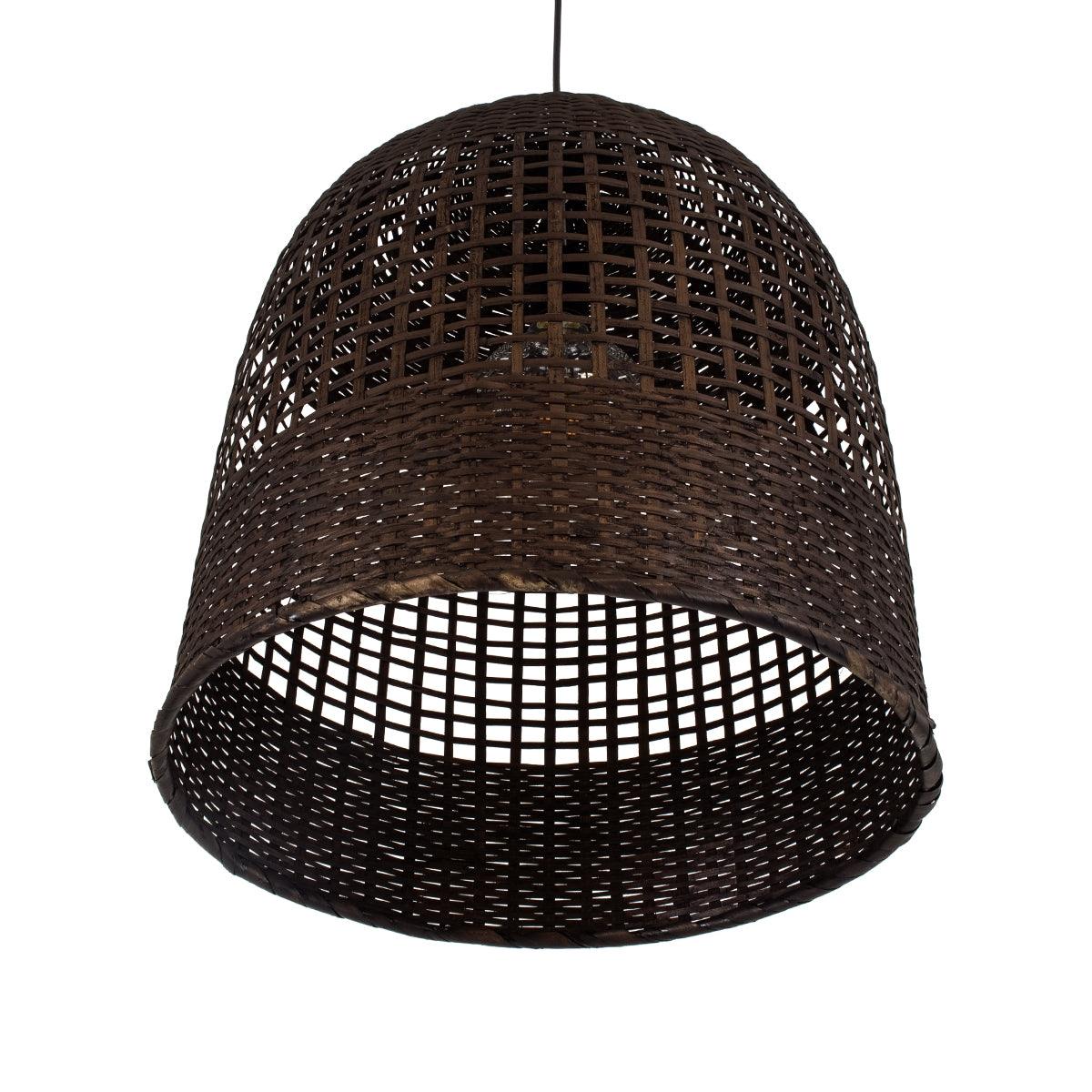 GloboStar® BORA-BORA 01736 Μοντέρνο Κρεμαστό Φωτιστικό Οροφής Μονόφωτο 1 x E27 Καφέ Μπαμπού Καμπάνα D42 x H44cm - ledmania.gr