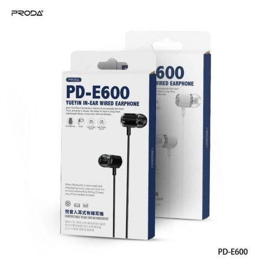 REMAX Proda eaphones stereo jack 3,5mm PD-E600 black - ledmania.gr