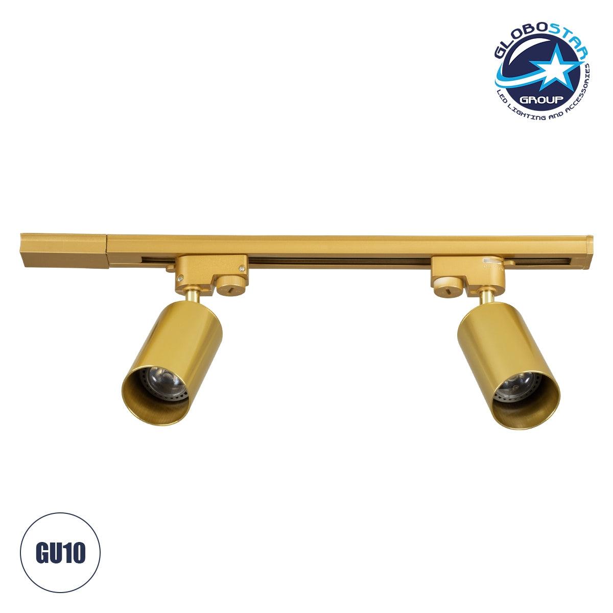 GloboStar® LEO 60358 Μοντέρνο Φωτιστικό Οροφής Ράγα με Κινούμενα Σποτ Αλουμινίου Δίφωτο 2 x GU10 AC 220-240V IP20 Μ50.5 x Π6 x Υ20cm - 2 Γραμμών - Χρυσό Πλατίνα - ledmania.gr